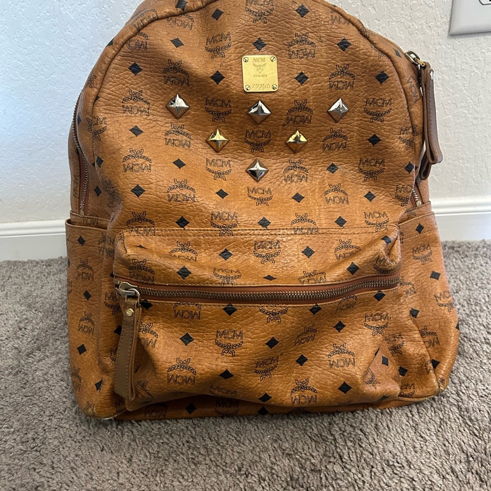 MCM Stark Side Studs Backpack in Visetos Cognac